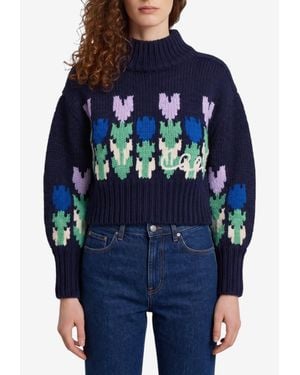 Chloé Tulip Intarsia Knit Sweater - Blue