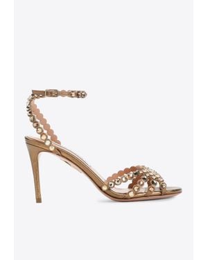 Aquazzura Tequila 80 Leather Sandals - Metallic