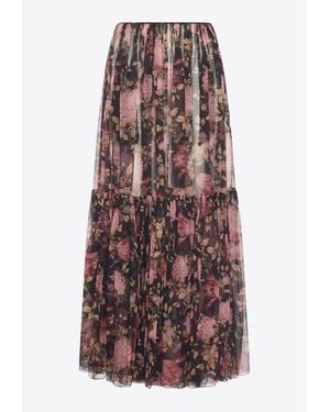Chloé Black Flower Maxi Skirt - Multicolour
