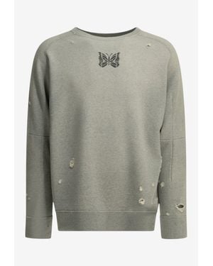 Needles Butterfly Print Distressed Sweatshirt - Gray