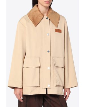 Ganni Logo Patch Twill Jacket - Natural