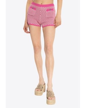 ショートパンツ VERSACE Women Shorts  Burmudas 10112911A08211 5P020 PINK Versace Women's Baroque Printed High Waisted Shorts in