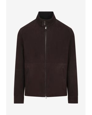Canali Zip-Up Leather Jacket - Brown