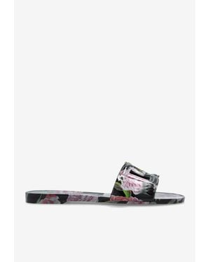 Dolce & Gabbana Bianca Rose Print Flat Sandals - White