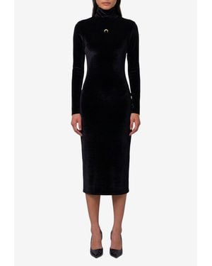 Marine Serre Turtleneck Velvet Midi Dress With Sheer Back - Black