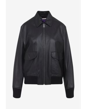Ralph Lauren Leather Zip-Up Bomber Jacket - Black