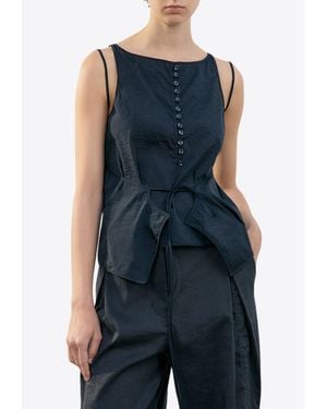 Low Classic See-Through Button Loop Sleeveless Top - Blue