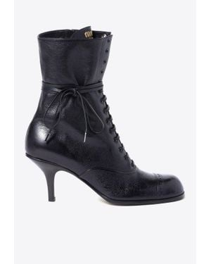 Miu Miu 75 Lace-Up Leather Ankle Boots - Blue