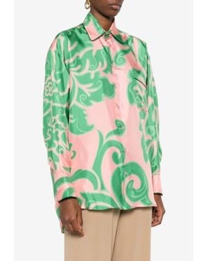 Etro Paisley Print Long-Sleeved Silk Shirt - Green