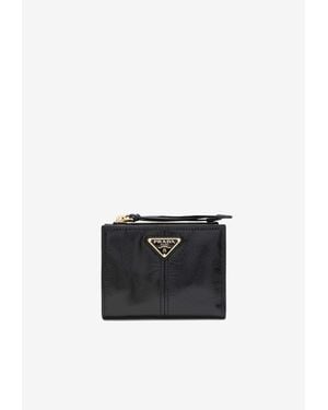 Prada Small Triangle Logo Leather Wallet - Black