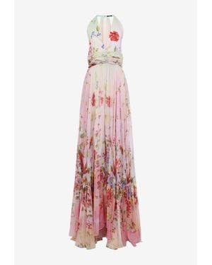 Roberto Cavalli Miami Flowers Silk Maxi Dress - White