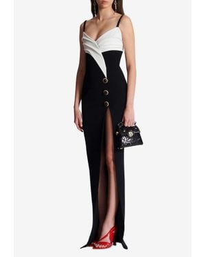 Balmain Two-Tone Crepe Maxi Dress - Black