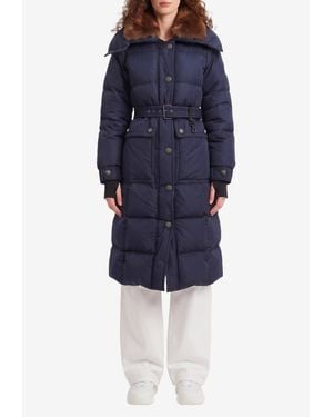 Moncler Gelissette Long Down Jacket With Shearling Collar - Blue