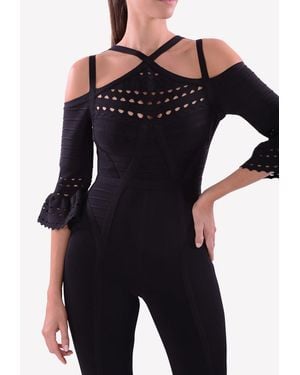 Hervé Léger Cayleigh Off-Shoulder Bandaged Jumpsuit - Black