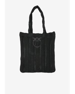 Pinko Medium Raffia Easy Tote Bag - Black