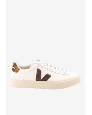 Veja Campo Leather Low-Top Sneakers With Leopard Heel Tab - Natural