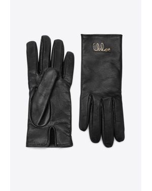 Chloé Iconic Logo Leather Gloves - Black
