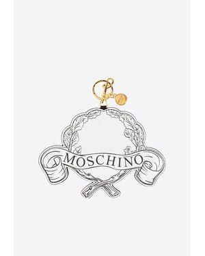 Moschino Graphic Scroll And Leaf Pattern Leather Keychain - White