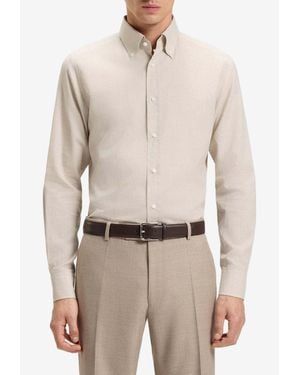 BOSS Long-Sleeved Poplin Shirt - Natural