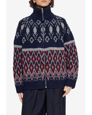 Loewe Zipped Patterned Cardigan - Blue