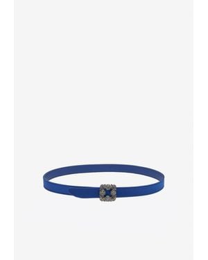 Manolo Blahnik Mini Hangisi Crystal Buckle Satin Belt - Blue