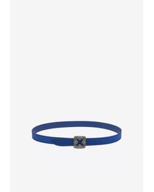 Manolo Blahnik Mini Hangisi Crystal Buckle Satin Belt - Blue