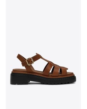 Prada Rubber Cage Logo Sandals - Brown