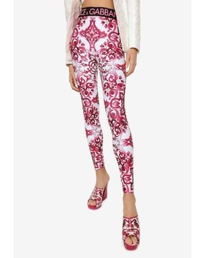 Dolce & Gabbana Maiolica Print Leggings - Red