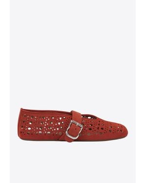 Alaïa Vienne Perforated Suede Mary Jane Flats - Red