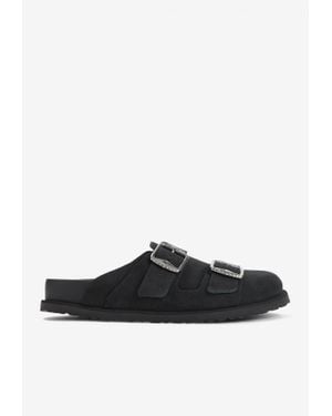 Birkenstock Double-Strap Suede Slippers - Black