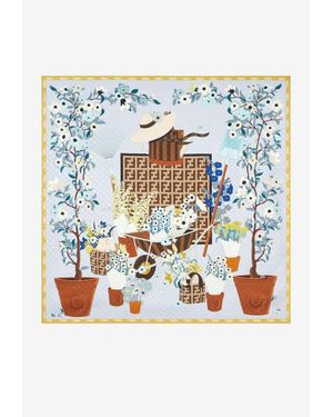 Fendi Gardening Silk Square Foulard - Blue