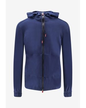Kiton Stretch Knit Zip-Up Hoodie - Blue
