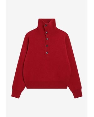Ami Paris Funnel-Neck Merino Wool Sweater - Red