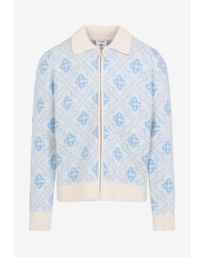 CASABLANCA Monogram Zip-Up Cardigan - Blue