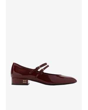 Miu Miu Logo-Plaque Leather Mary-Jane Flats - Brown
