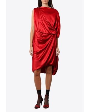Dries Van Noten One-Shoulder Knotted Silk Dress - Red