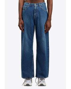 Palm Angels Curved Logo Loose Jeans - Blue