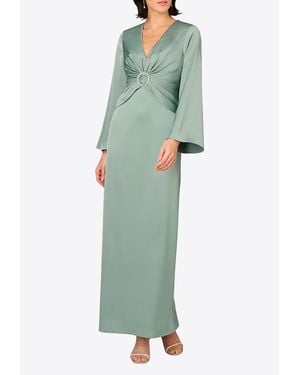 Aidan Mattox V-Neck Waist Cinch Dress - Green