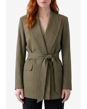 Max Mara Prince Of Wales Belted Wool Blazer - Green