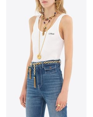 Chloé Ribbed Knit Logo Tank Top - Blue