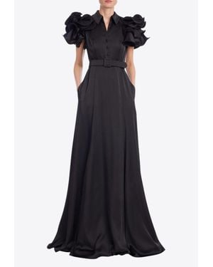 Badgley Mischka Ruffled Neckline Maxi Dress - Black