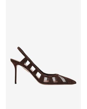 Aquazzura Screen 85 Slingback Suede Pumps - White