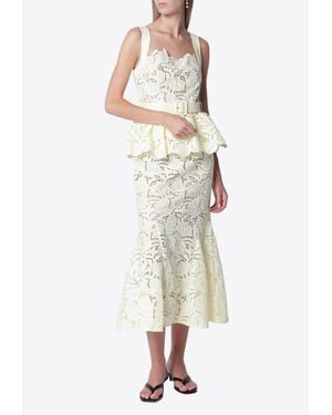 Self-Portrait Floral Lace Peplum Midi Dress - White