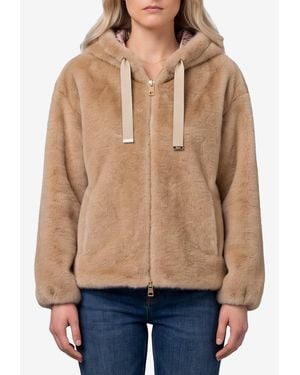 Herno Faux Fur Zip-Up Jacket - Natural