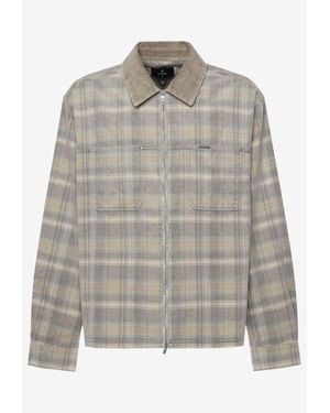 Represent Cord Zip Flannel Check Shirt - Gray