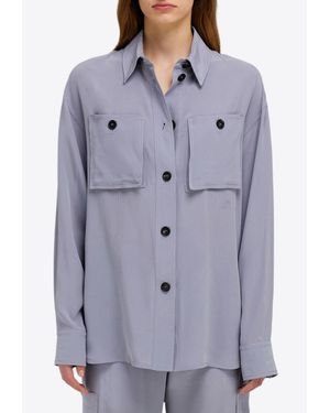 Ferragamo Long Sleeved Button-Up Silk Shirt - Grey