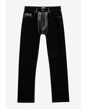Versace Leather-Trimmed Straight Jeans - Black