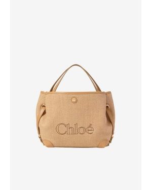 Chloé Small Clover Raffia-Effect Top Handle Bag - Natural
