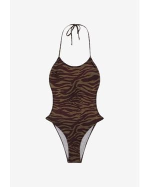 The Attico Zebra Print One-Piece Swimsuit - Brown