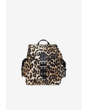 Ganni Small Bucky Leopard-Print Backpack - Black